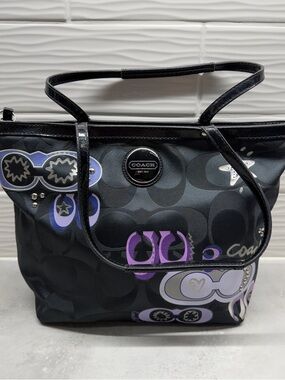 Coach Daisy Pop Signature Optic Vintage Black & Purple and Lilac Graphic Accents